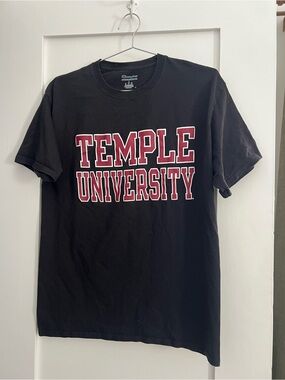 Champion Black Temple University Crewneck Tee with Red & White Print